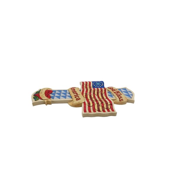 Jim Shore Patriotic God Bless America In God We Trust Cross Wall Hanging WS651 - Picture 5 of 11
